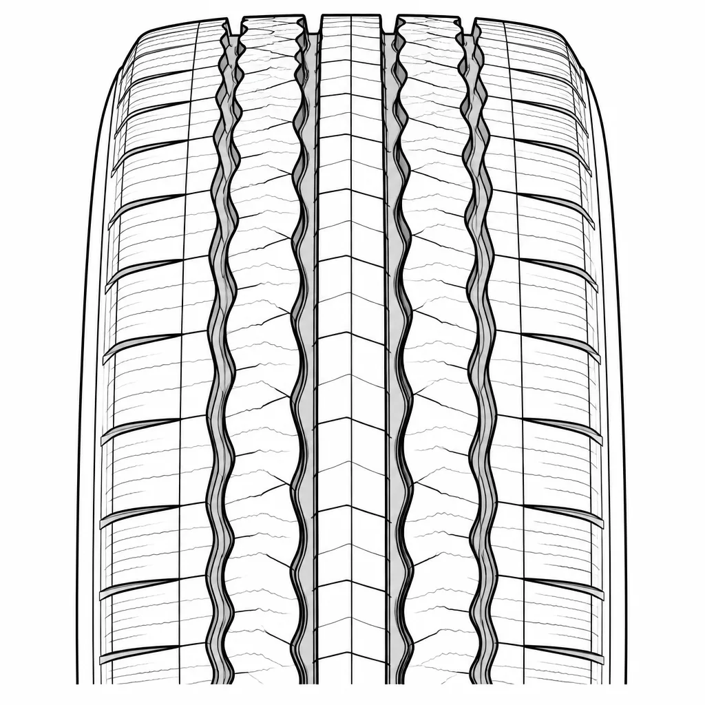 profil routier symétrique à pavés longitudinaux et quatre rainures sinueuses