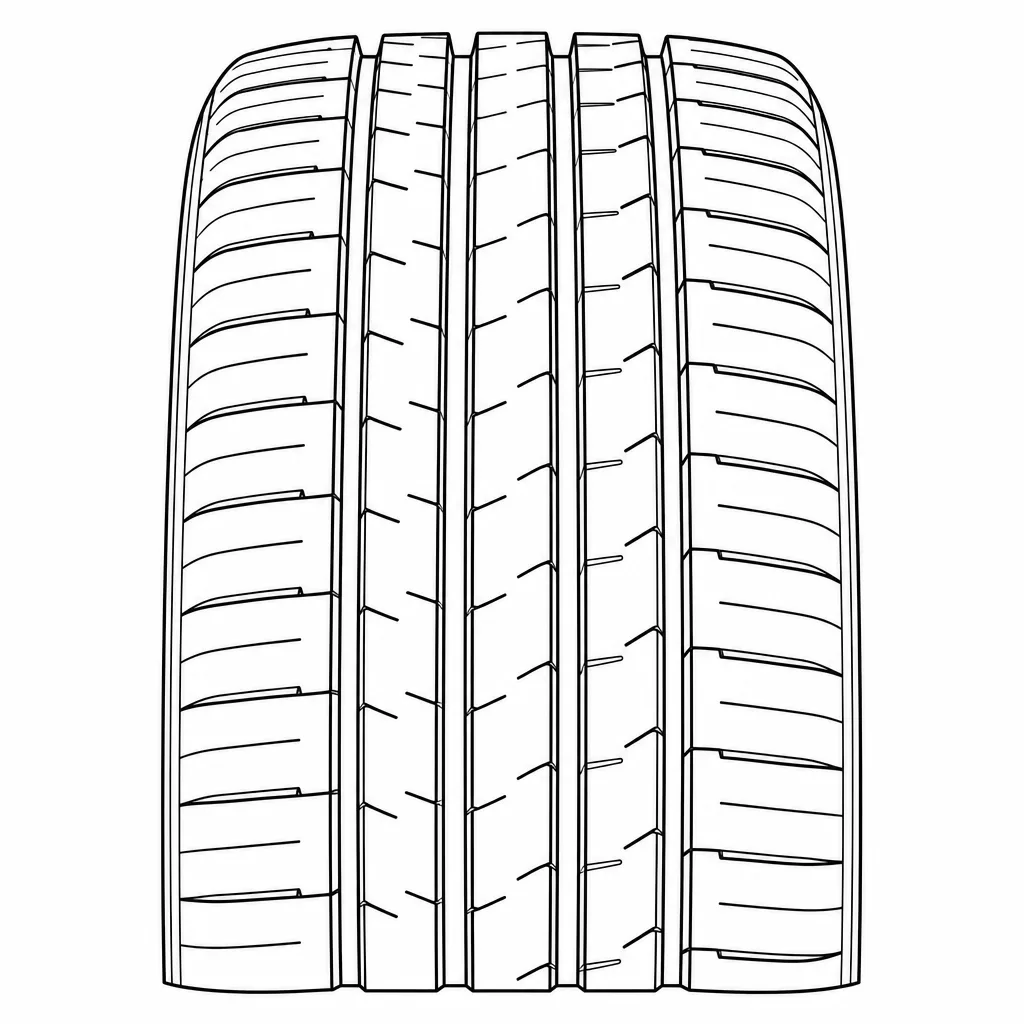 profil routier symétrique à quatre rainures longitudinales, bandes et blocs allongés faiblement lamellisés