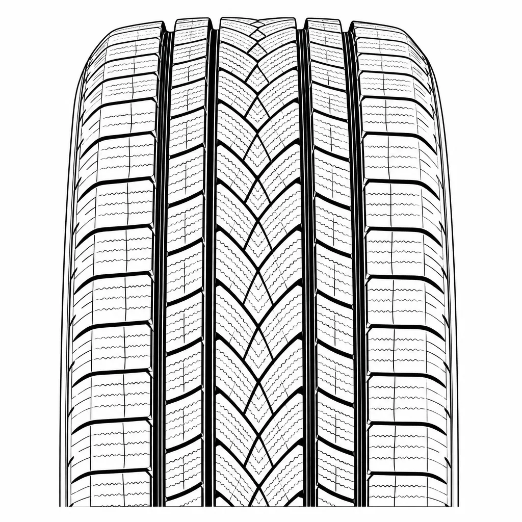 profil routier symétrique à quatre rainures, pavés centraux en chevrons et forte densité d’entailles