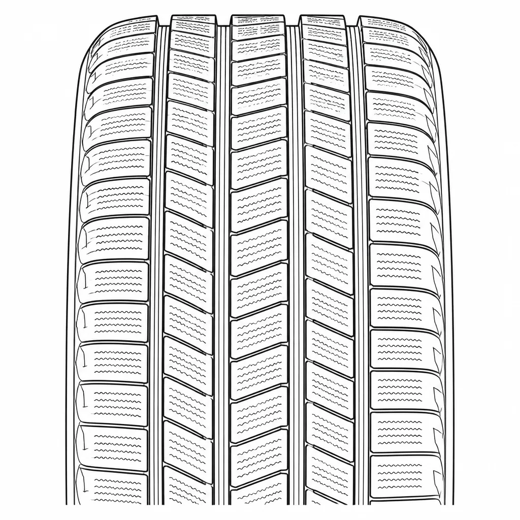 profil routier symétrique à quatre rainures, petits pavés transversaux fortement lamellisés
