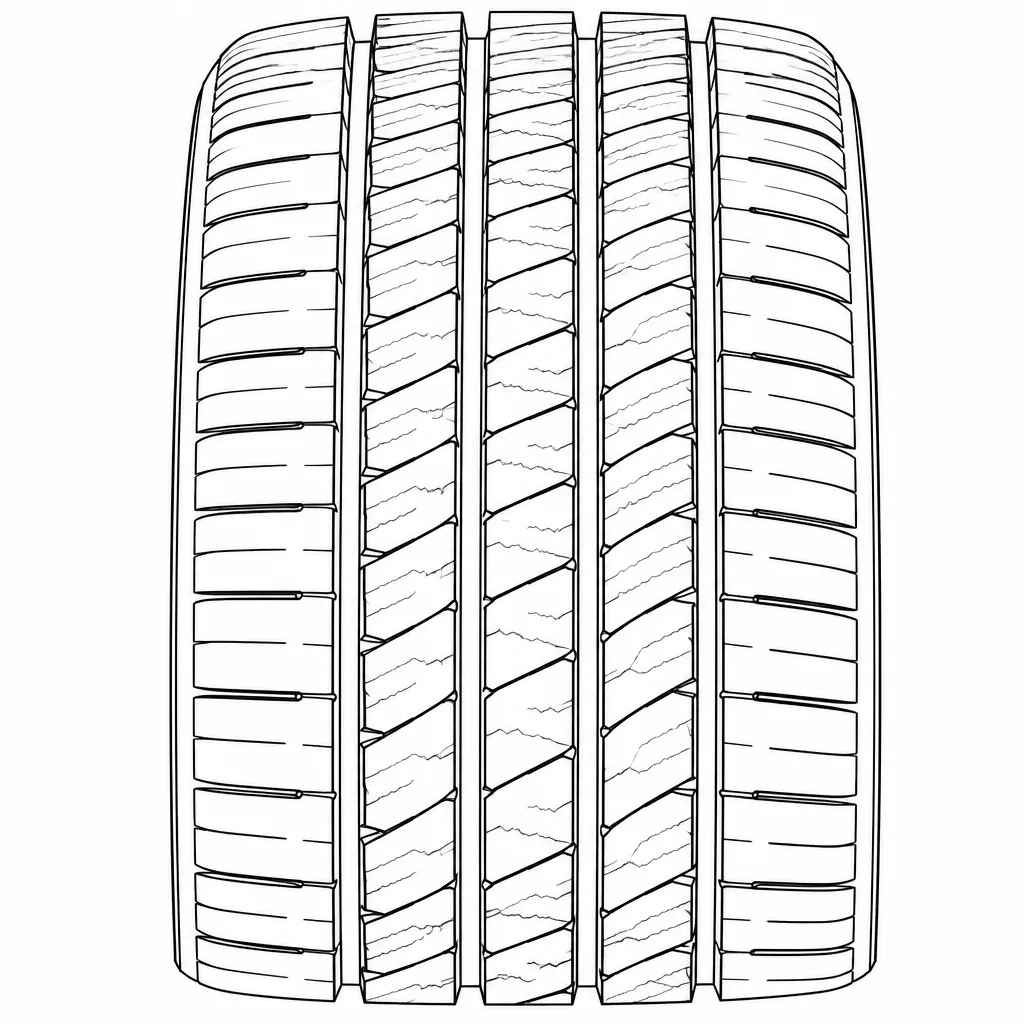profil routier symétrique à quatre rainures, rangées longitudinales de pavés segmentés et épaules à pavés allongés