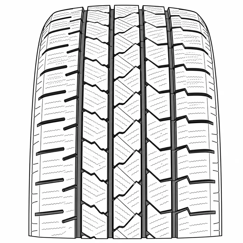 profil routier symétrique à trois rainures, pavés zigzag moyennement lamellisés, épaules entaillées