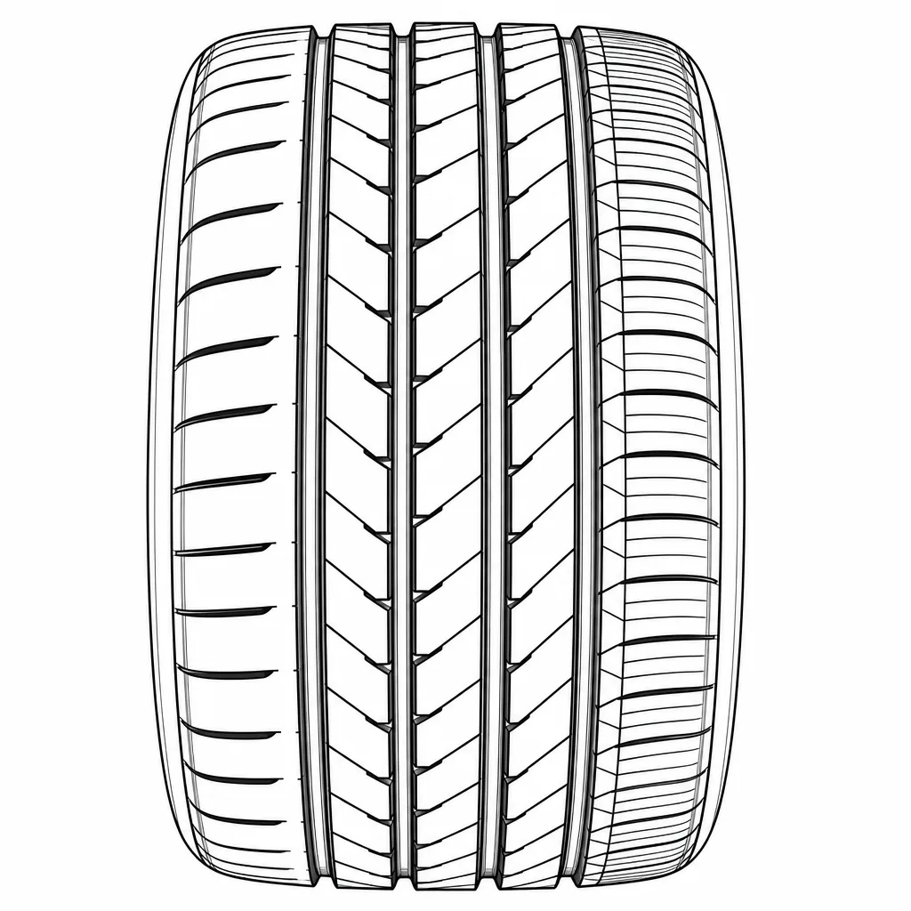 sculpture routière asymétrique à quatre rainures longitudinales, bandes centrales segmentées et épaules différenciées