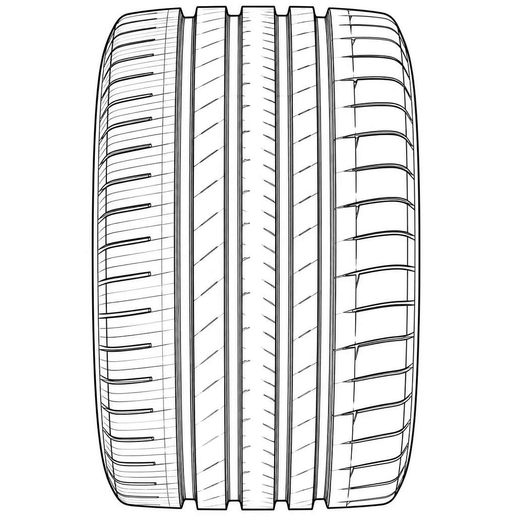 sculpture routière asymétrique à quatre rainures longitudinales principales, nervures centrales continues et blocs d’épaulement segmentés