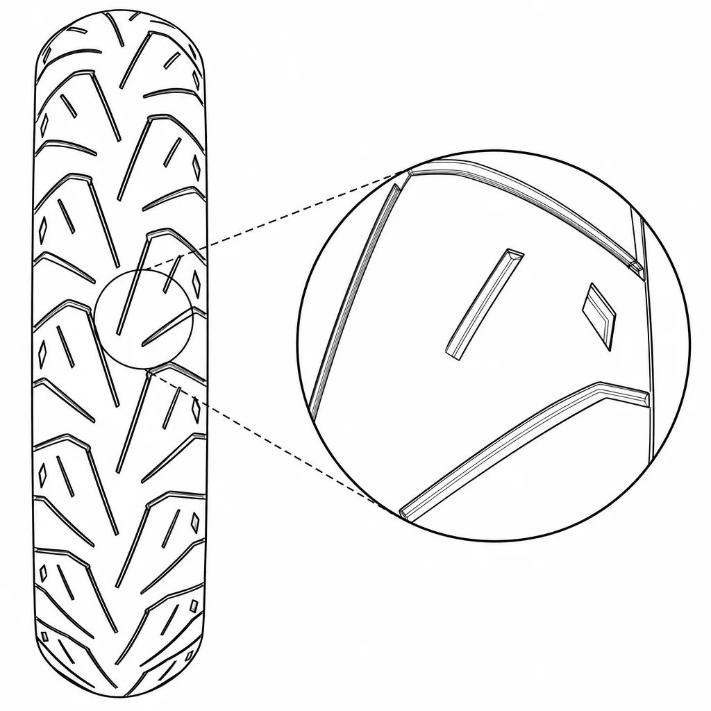 Schéma illustratif : Grandes plages de gomme séparées par des découpes relativement espacées
