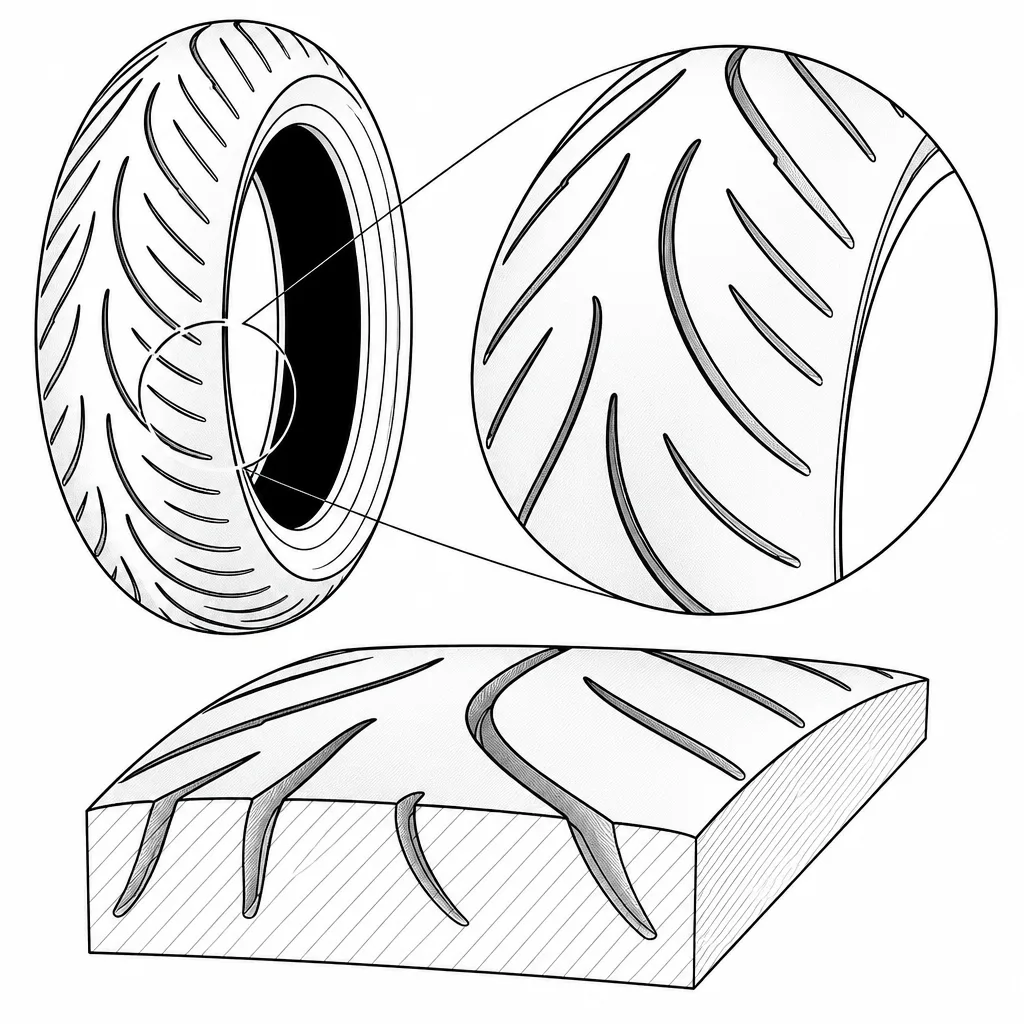 Schéma illustratif : Grandes bandes de gomme reliées sans pavés indépendants
