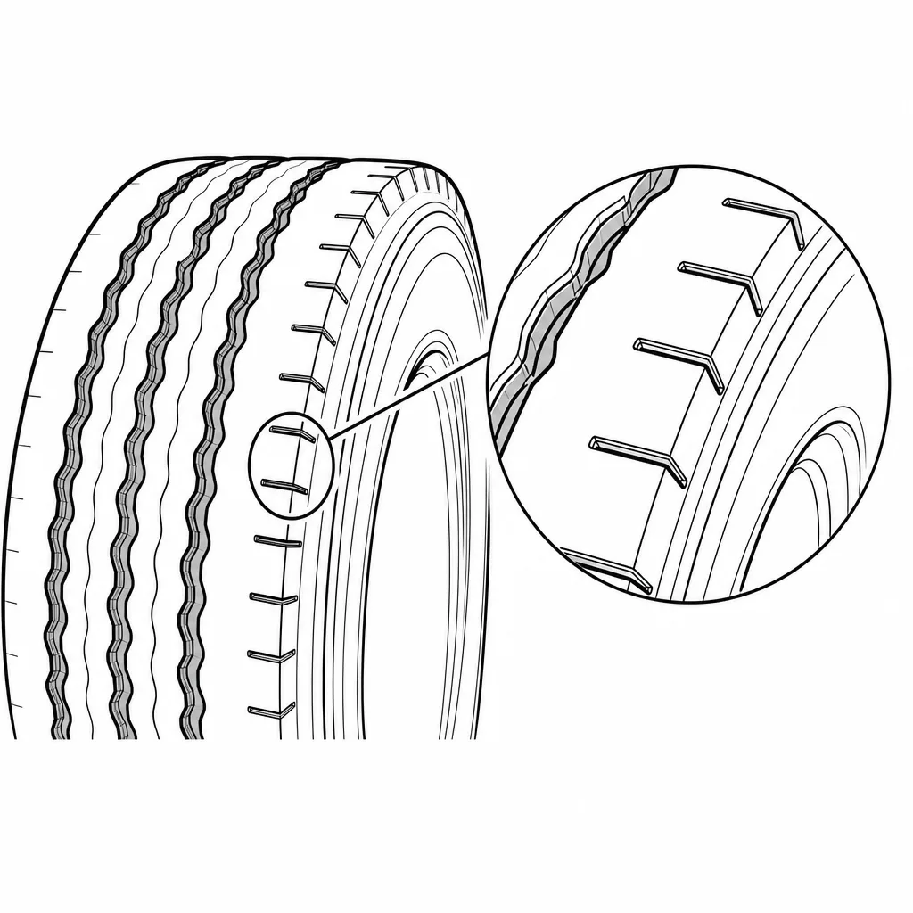 Schéma illustratif : Épaules riches en gomme avec encoches transversales courtes
