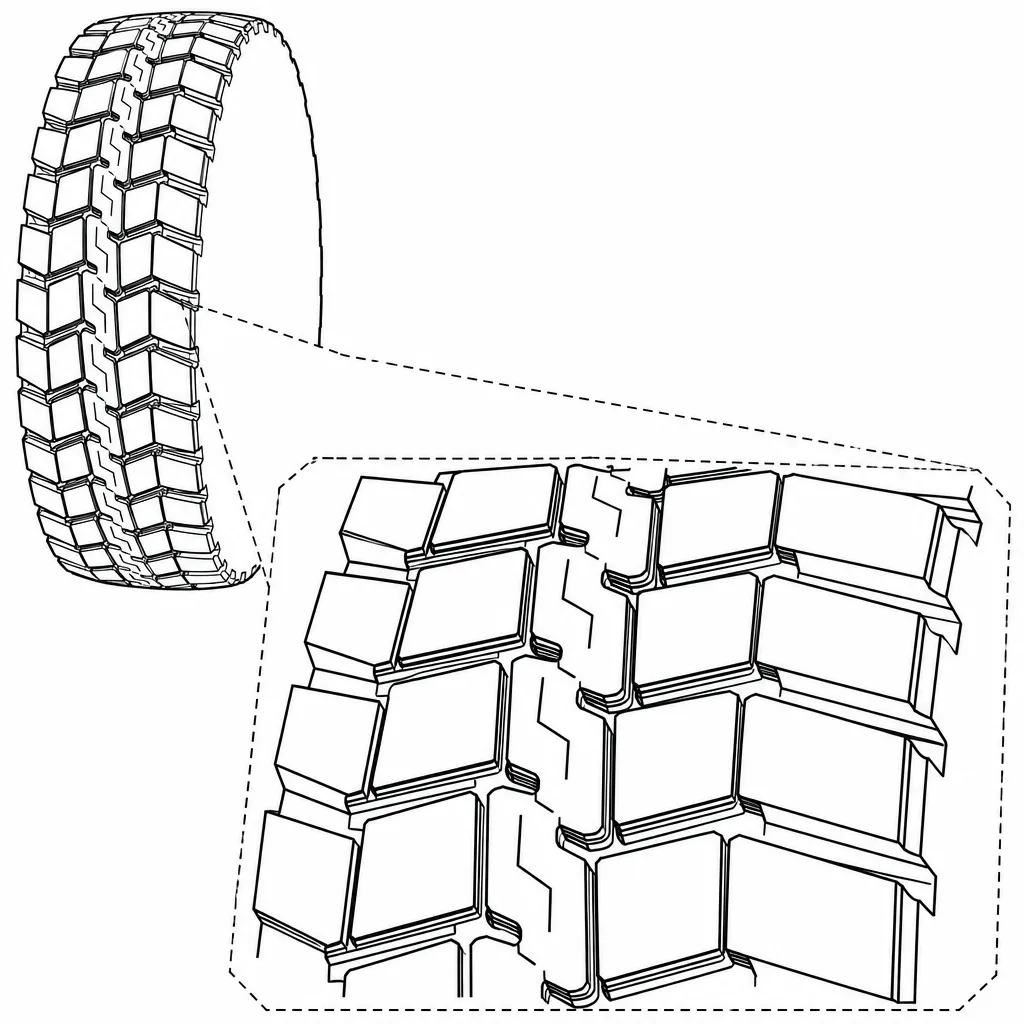 Schéma illustratif : Forte section de gomme des pavés centraux et intermédiaires