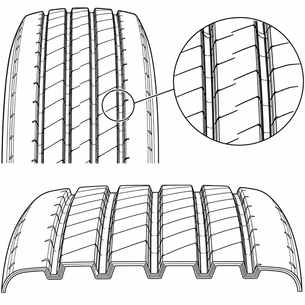 Schéma illustratif : Multiplication des bords parallèles autour des quatre rainures rectilignes