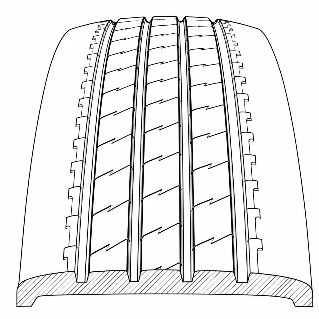 Schéma illustratif : Cinq rangées de largeur comparable séparées intégralement par quatre rainures