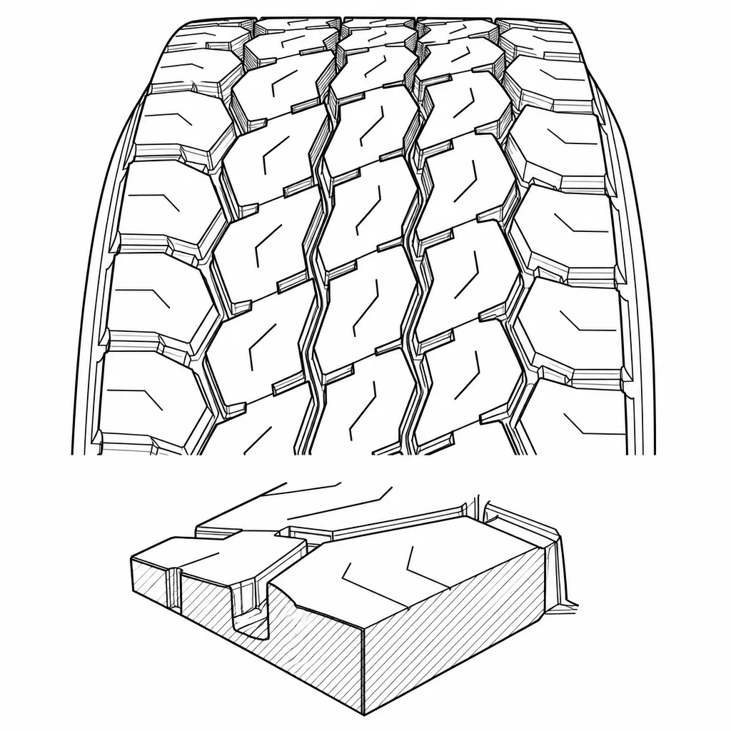 Schéma illustratif : Gros pavés polygonaux à forte section de gomme