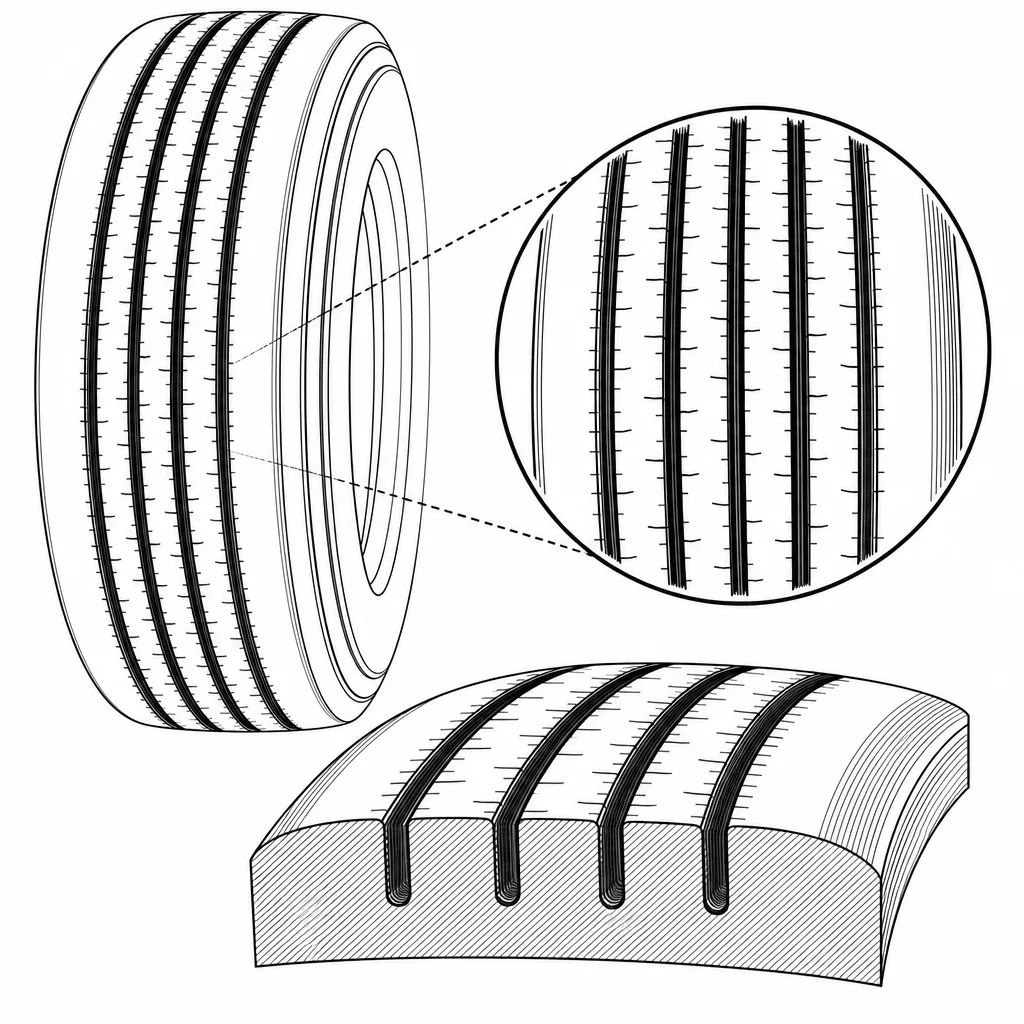 Schéma illustratif : Rapport gomme/creux élevé résultant des six rainures étroites