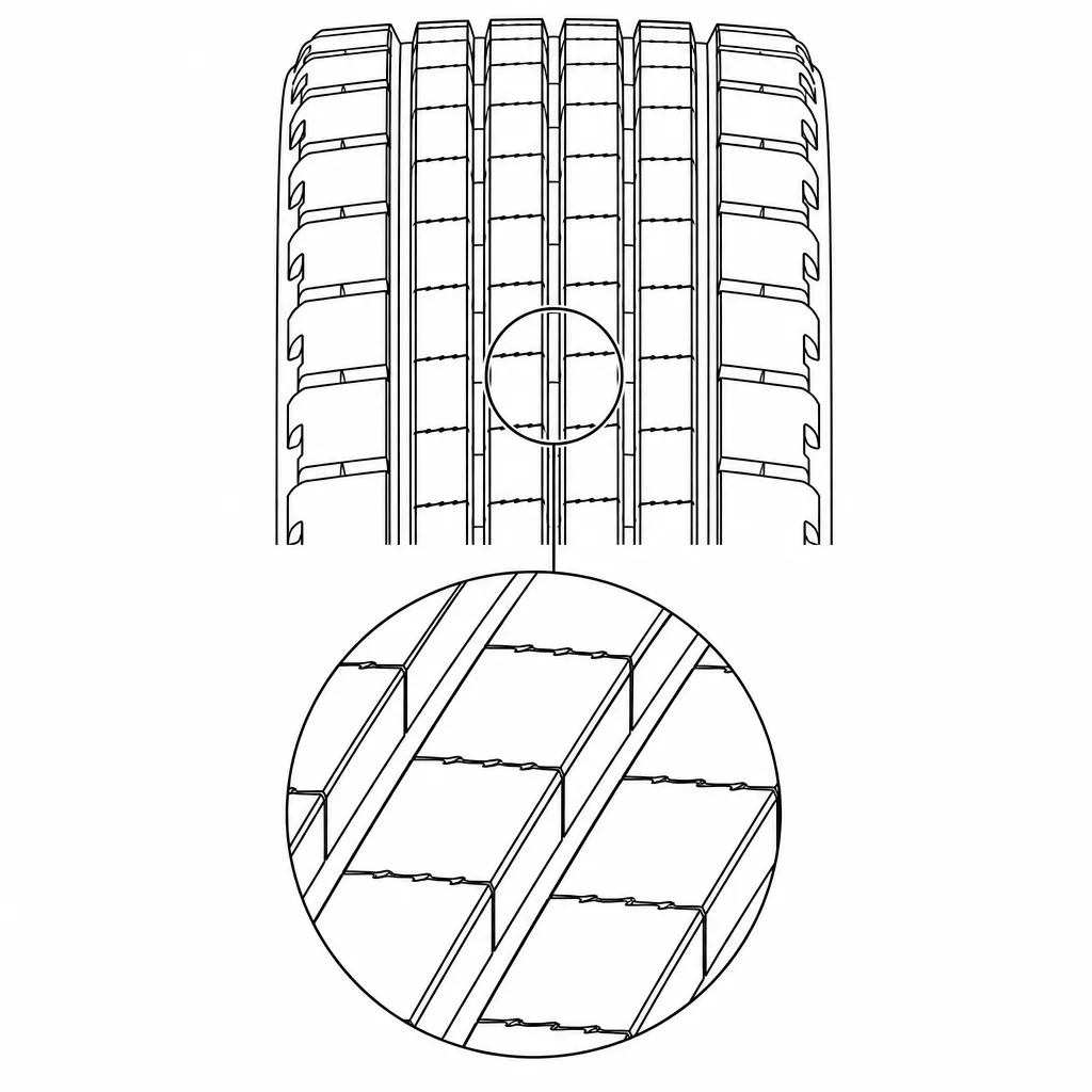 Schéma illustratif : Incisions transversales de densité moyenne sans séparation complète des bandes centrales