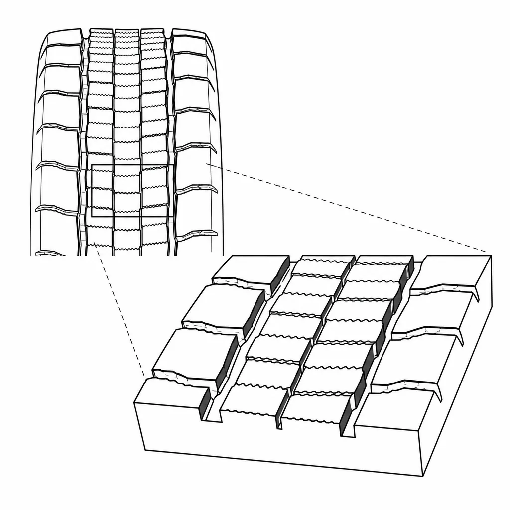 Schéma illustratif : Pavés centraux rectangulaires courts et fortement lamellisés