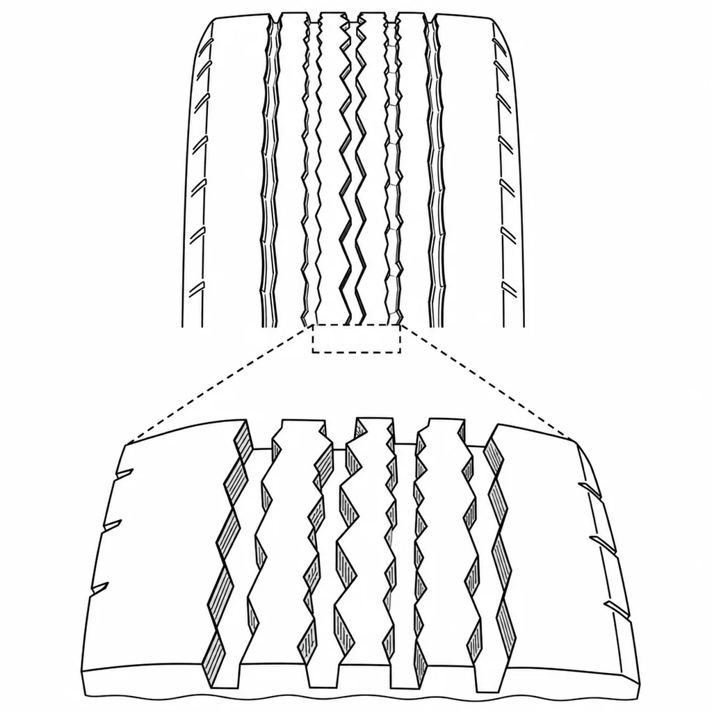Schéma illustratif : Nervures centrales étroites à contours en zigzag