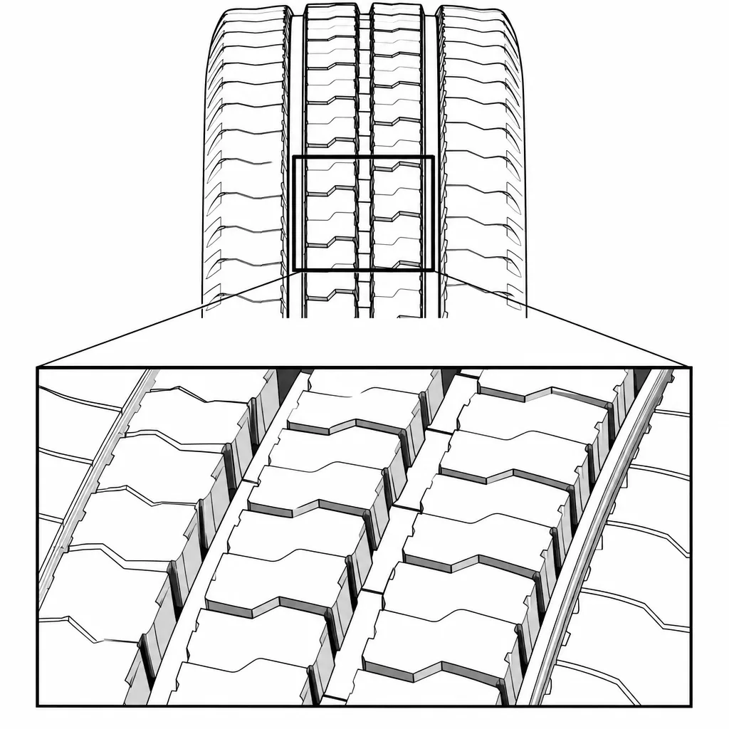 Schéma illustratif : Rangées centrales composées de petits pavés étroits, sans bande médiane monolithique