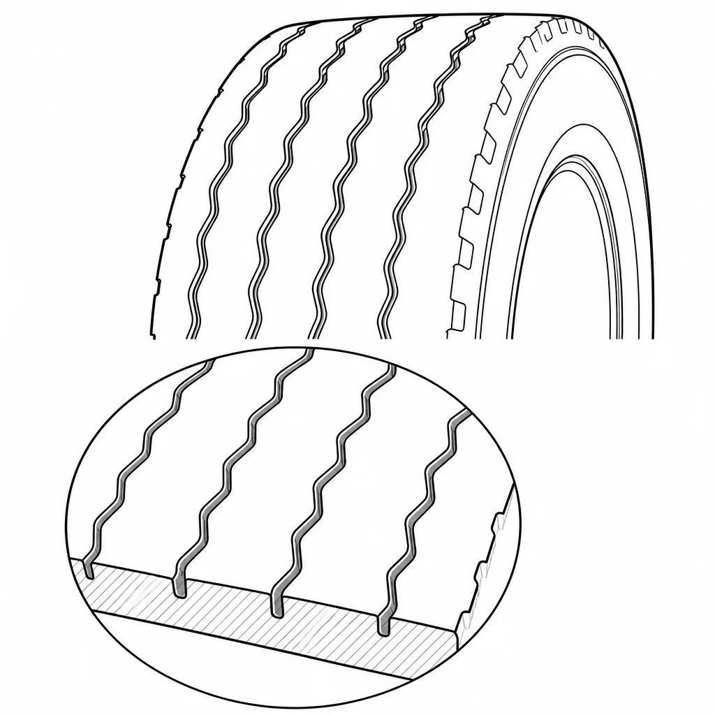 Schéma illustratif : Longues sections de gomme sans charnières transversales