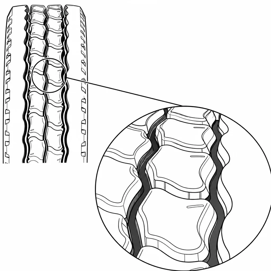 Schéma illustratif : Rangée centrale étroite composée de pavés successifs