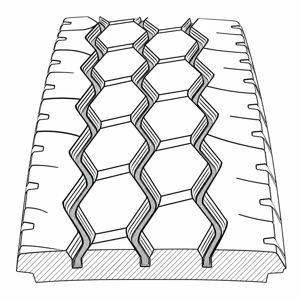 Schéma illustratif : Quatre rainures longitudinales sinueuses reliées à des sillons obliques