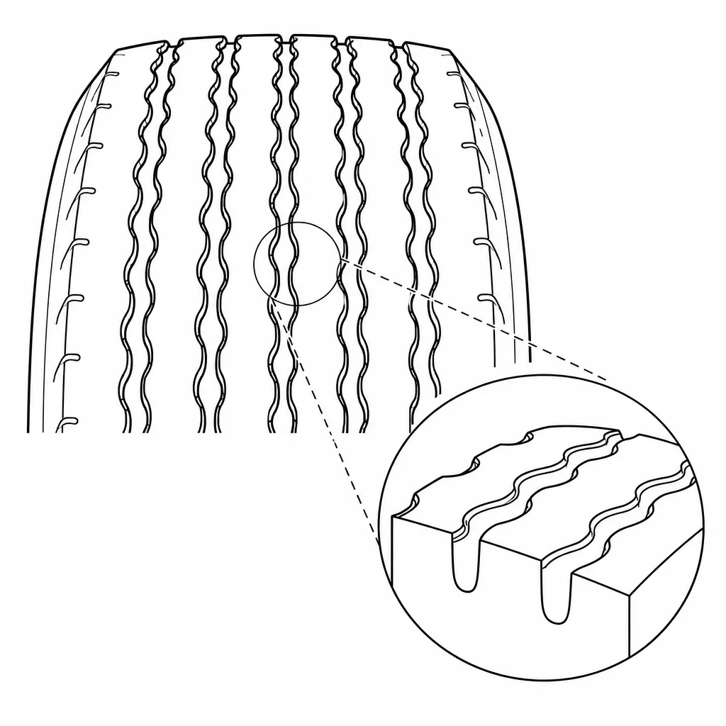 Schéma illustratif : Forte proportion de gomme entre des rainures relativement étroites