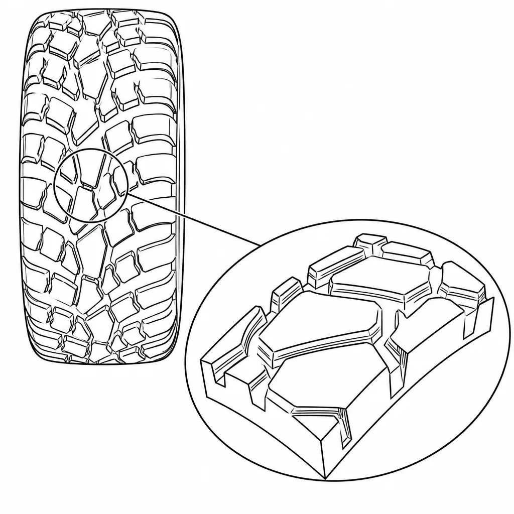 Schéma illustratif : Gros pavés polygonaux à noyau de gomme peu fragmenté