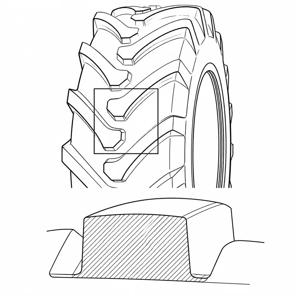 Schéma illustratif : Grande section des barrettes et embase de gomme importante