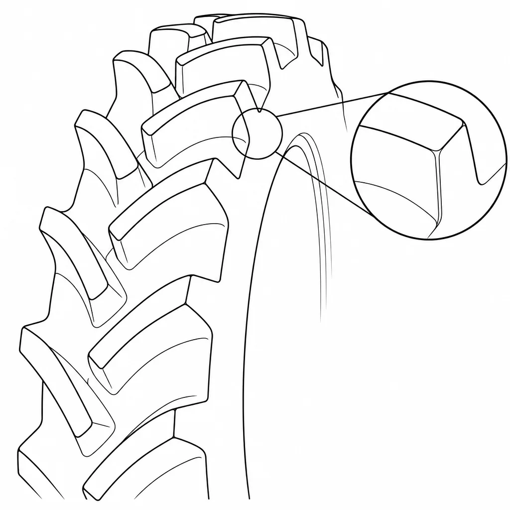 Schéma illustratif : Contour d'épaule fortement crénelé avec angles extérieurs saillants