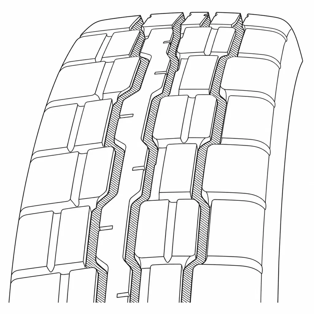 Schéma illustratif : Quatre rainures longitudinales sinueuses et segmentées