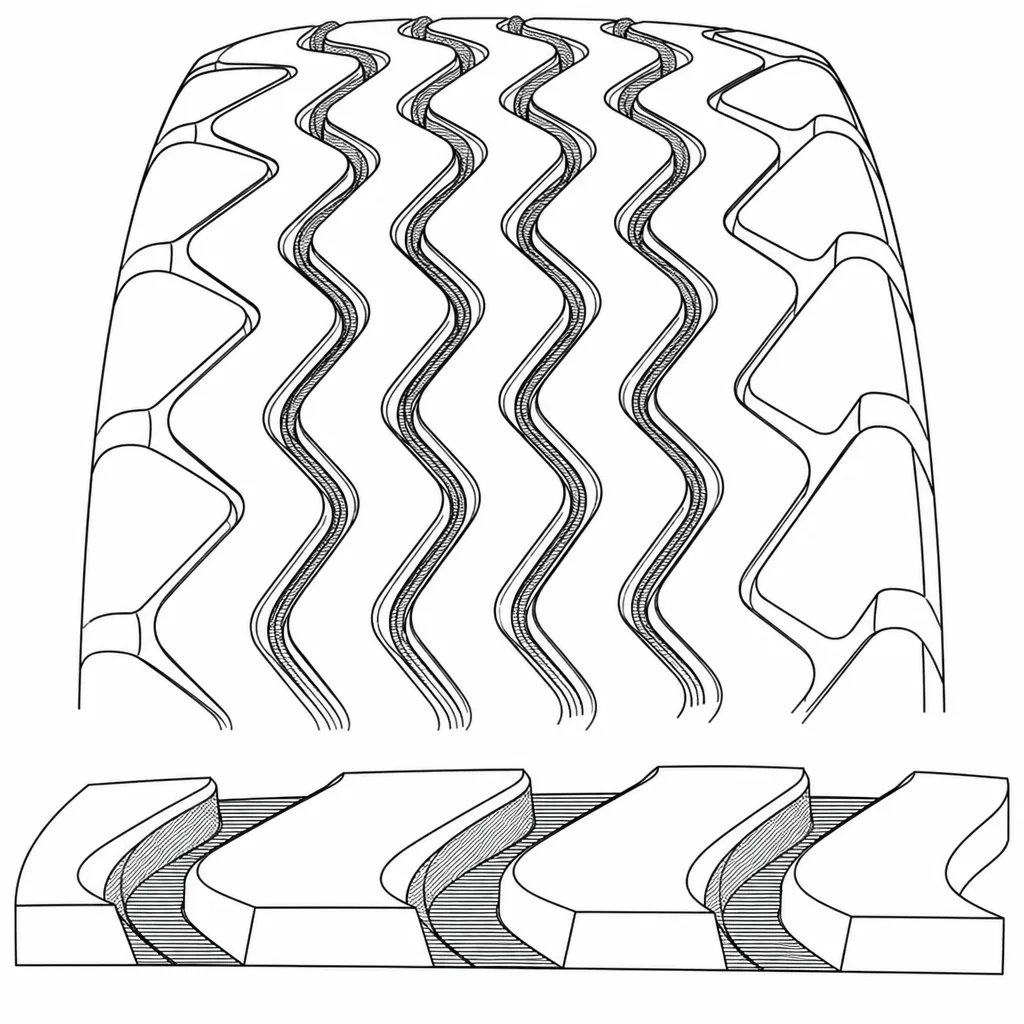 Schéma illustratif : Quatre rainures longitudinales sinueuses