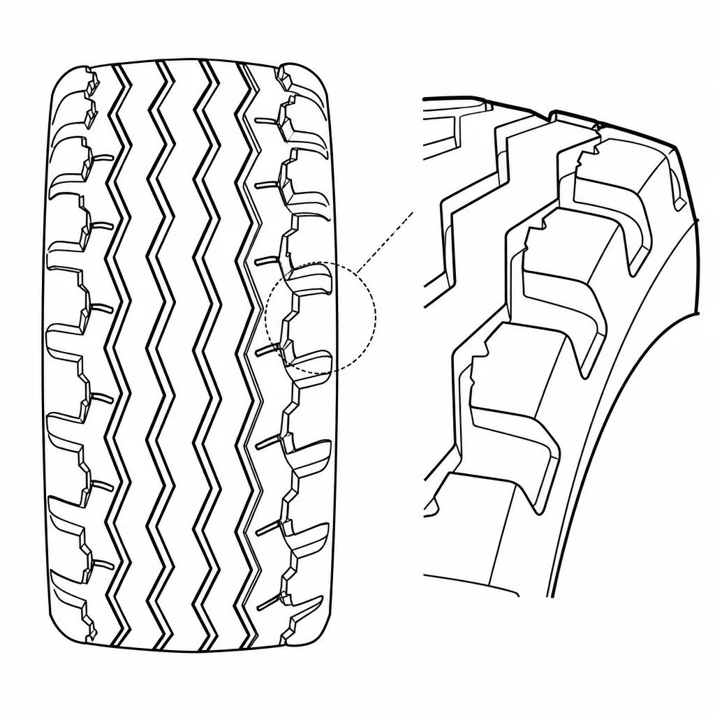 Schéma illustratif : Contour extérieur crénelé et intervalles marqués entre blocs latéraux