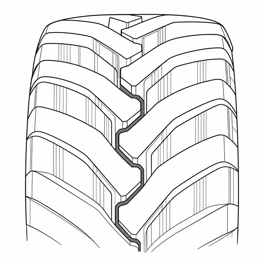 Schéma illustratif : Pavés centraux en V imbriqués séparés par un canal en zigzag