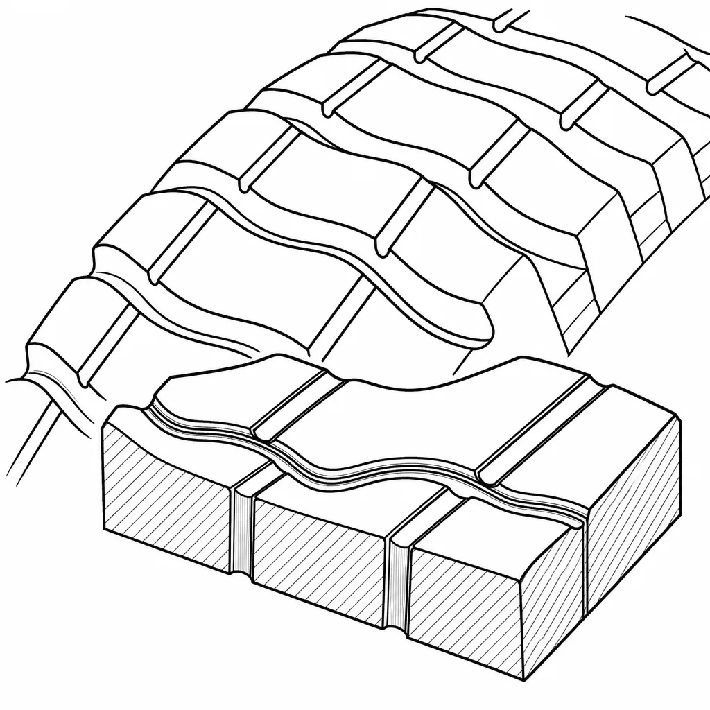 Schéma illustratif : Contours ondulés entre rangées voisines