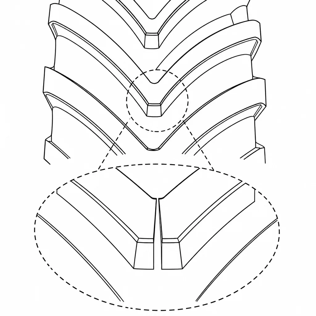 Schéma illustratif : Extrémités de chevrons rapprochées au centre