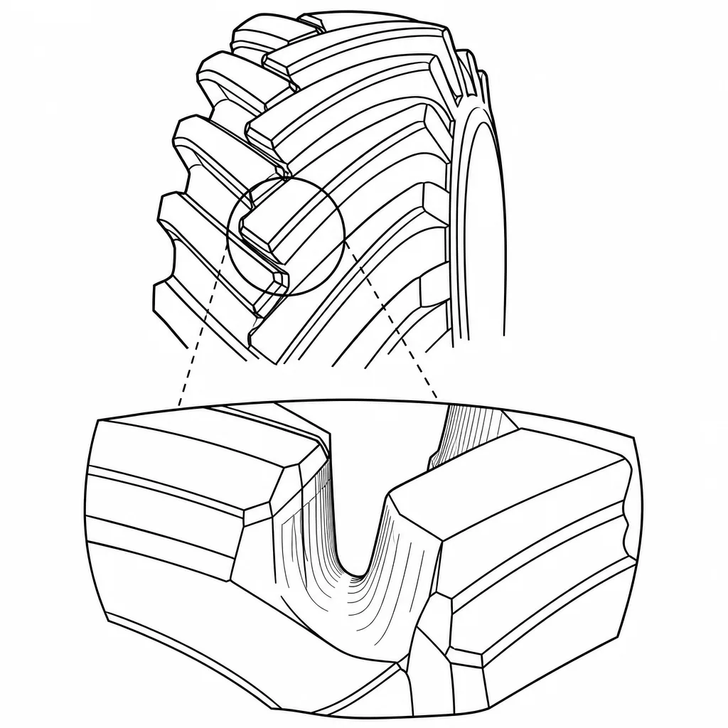 Schéma illustratif : Larges vides profonds entre les barrettes obliques