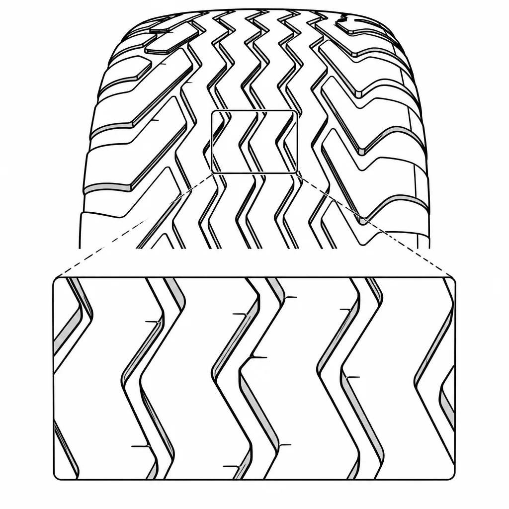 Schéma illustratif : Pointes de chevrons rapprochées sur l’axe, sans bande médiane pleine