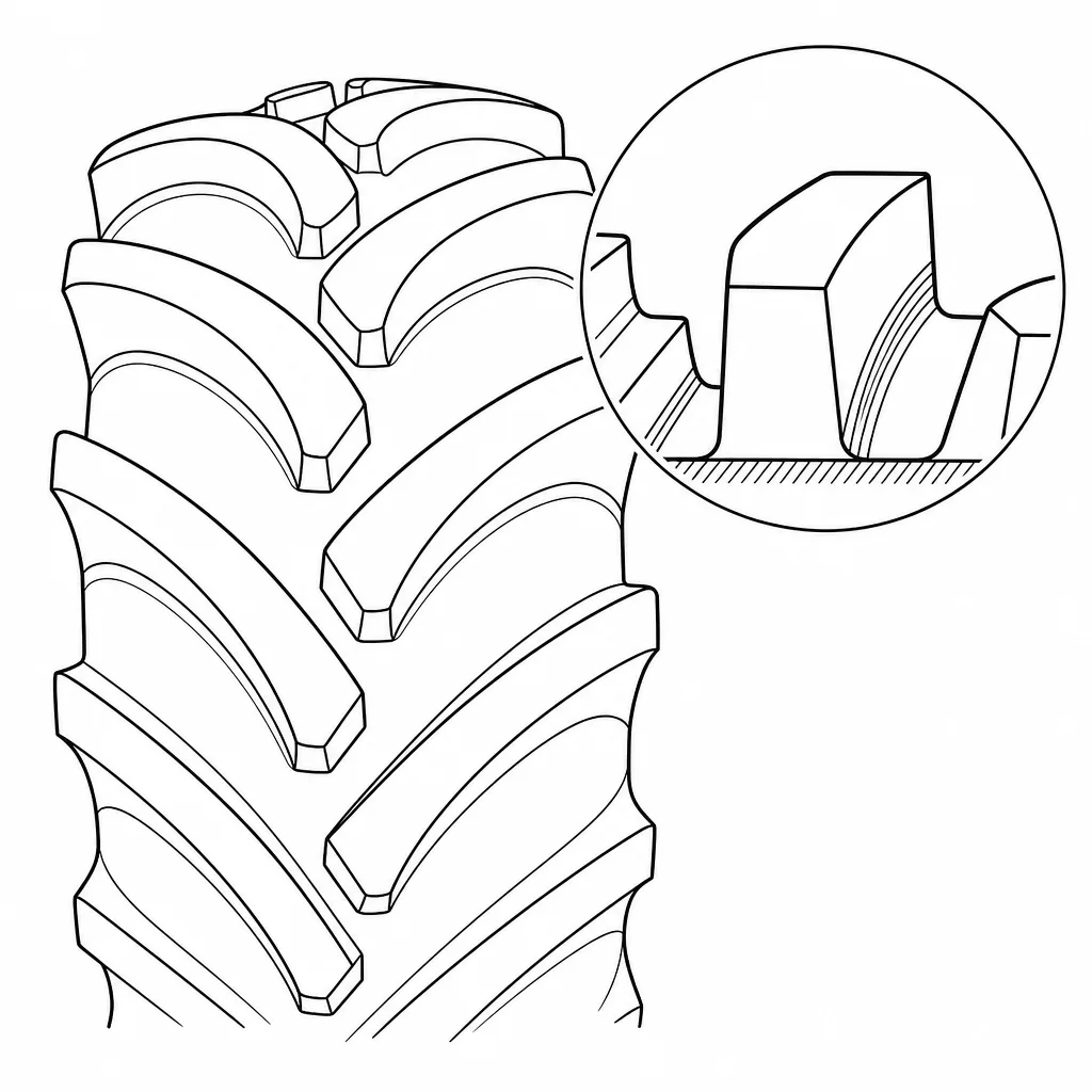 Schéma illustratif : Rapport creux/gomme élevé entre les grands crampons