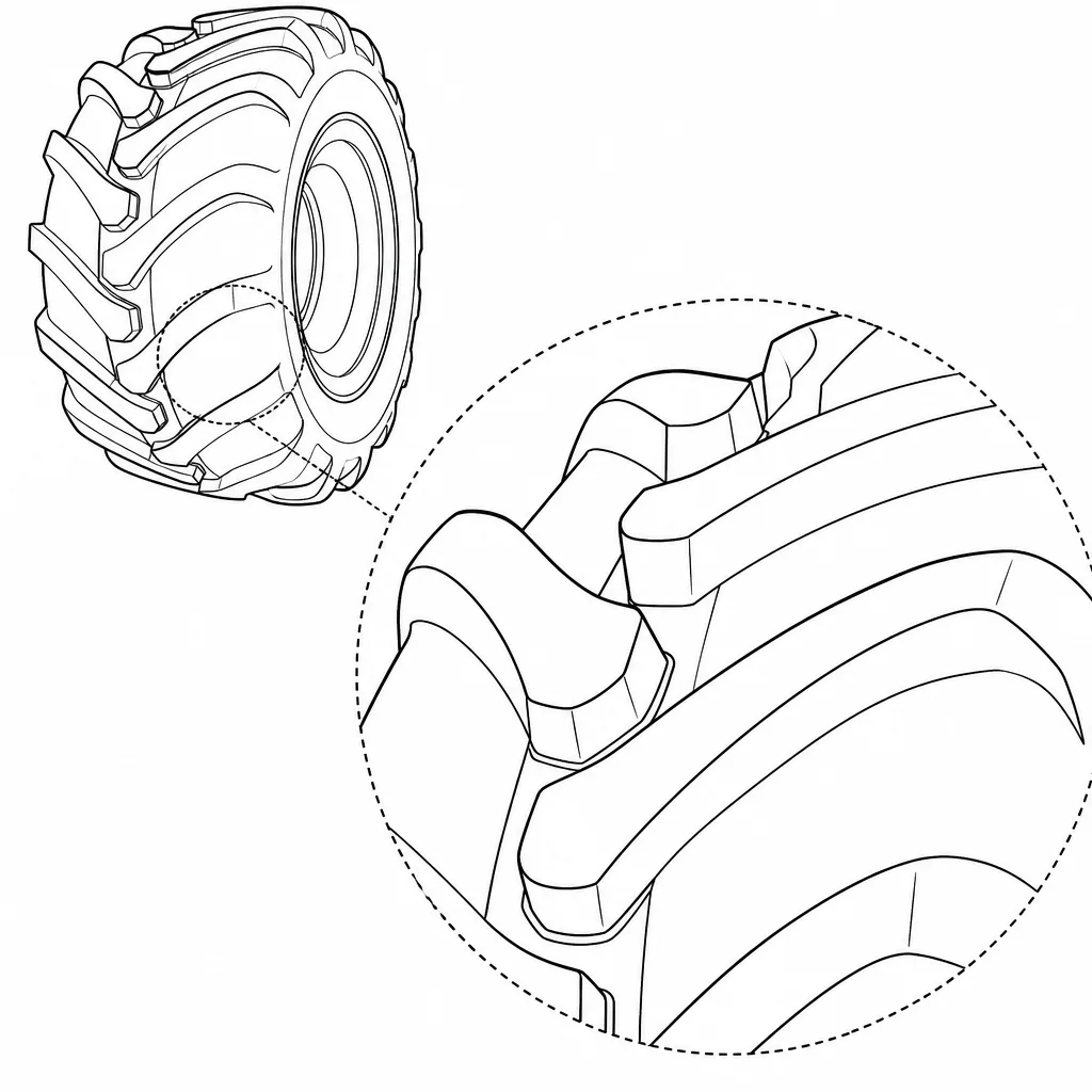 Schéma illustratif : Rainures diagonales larges et profondes séparant des crampons hauts
